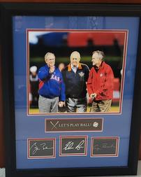 Nolan Ryan/George H.W. Bush/George W. Bush Fascimile Signature Texas Rangers Memorbilia 22.5" x 19" 202//253